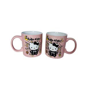 Hello Kitty Pink Halloween Ceramic Mug Set 12 Oz Spiderweb Bats Moon